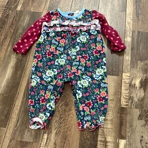 Matilda Jane Navy Floral Infant Romper with Pink & Green Accents